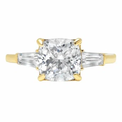 Pre-owned Pucci 3.5ct Radiant Simulated Diamond 3 Stone Statement Wedding Ring 14k Yellow Gold In White/colorless