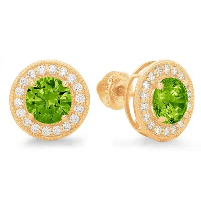 Pre-owned Pucci 1.18 Ct Round Halo Natural Peridot Designer Stud Earrings Solid 14k Yellow Gold In Green