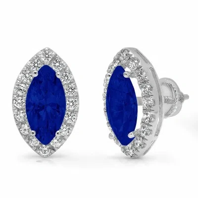 Pre-owned Pucci 3.6 Marquise Round Cut Halo Simulated Blue Sapphire Stud Earrings 14k White Gold