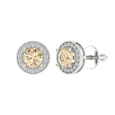 Pre-owned Pucci 3.6 Round Cut Halo Classic Designer Stud Real Morganite Earrings 14k White Gold