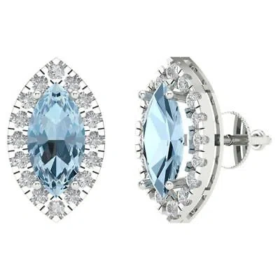 Pre-owned Pucci 3.64 Ct Marquise Round Cut Halo Stud Lab Created Gem Earrings 14k White Gold