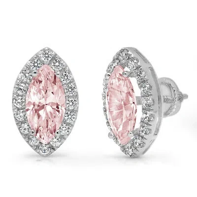 Pre-owned Pucci 3.64 Marquise Round Cut Halo Pink Simulated Diamond Stud Earrings 14k White Gold