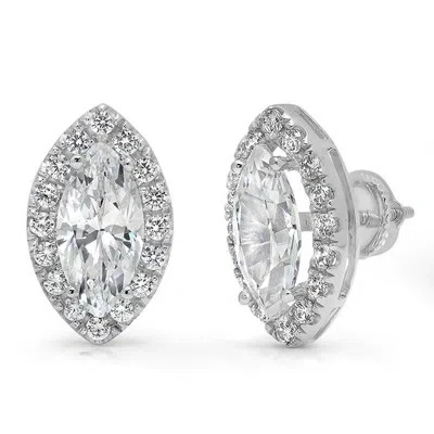 Pre-owned Pucci 3.64ct Marquise Round Halo Synthetic Moissanite Stud Earrings 14k White Gold In D