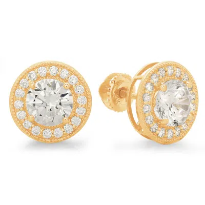 Pre-owned Pucci 3.6ct Round Simulated Diamond Halo Stud Solitaire Earrings 14k Yellow Gold
