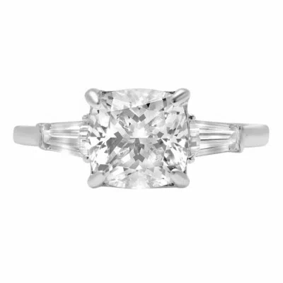 Pre-owned Pucci 3.7ct Radiant Baguette Simulated Diamond 3-stone Engagement Ring 14k White Gold In White/colorless