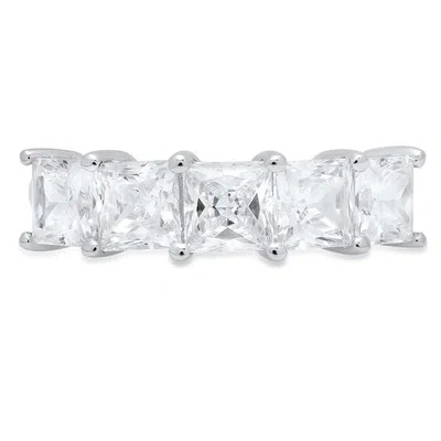 Pre-owned Pucci 3.85ct Princess Simulated Diamond Engagement Eternity Band 14k White Real Gold In White/colorless