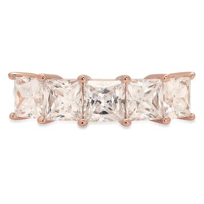 Pre-owned Pucci 3.85ct Princess Simulated Diamond Petite Promise Eternity Band 14k Rose Gold In White/colorless
