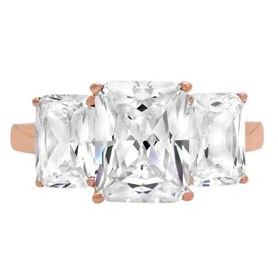Pre-owned Pucci 3.8ct 3 Stone Simulated Diamond Emerald Solitaire Engagement Ring 14k Rose Gold