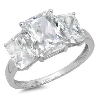 Pre-owned Pucci 3.8ct Emerald Cut Vvs1 Simulated Diamond 3 Stone Engagement Ring 14k White Gold