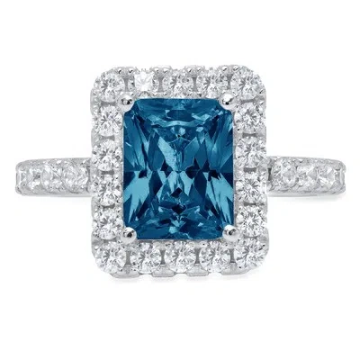 Pre-owned Pucci 3.9 Ct Emerald Halo London Blue Topaz Promise Bridal Wedding Ring 14k White Gold In D
