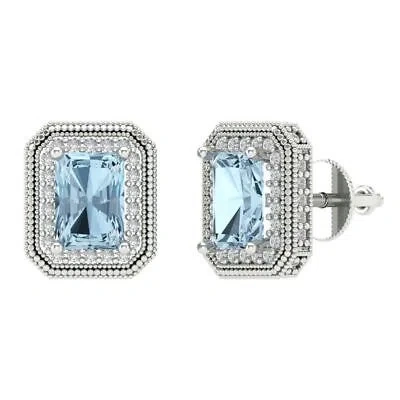 Pre-owned Pucci 3.98 Emerald Round Cut Halo Classic Stud Lab Created Gem Earrings 14k White Gold