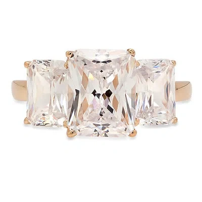 Pre-owned Pucci 3.9ct 3 Stone Emerald Cut Anniversary Simulated Engagement Ring 14k Yellow Gold In D