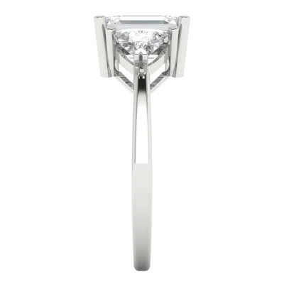 Pre-owned Pucci 3ct 3-stone Emerald Trillion Cut Solitaire Classic Designer Ring 14k White Gold