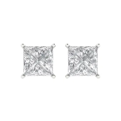Pre-owned Pucci 3ct Princess Solitaire Classic Earrings 14k White Gold Push Back Real Moissanite In D