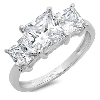 Pre-owned Pucci 3ct Princess Cut 3 Stone Moissanite Classic Bridal Statement Ring 14k White Gold In White/colorless
