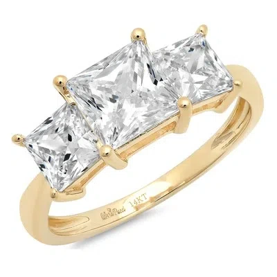 Pre-owned Pucci 3ct Princess Cut 3-stone Simulated Engagement Promise Ring 14k Yellow Solid Gold In White/colorless