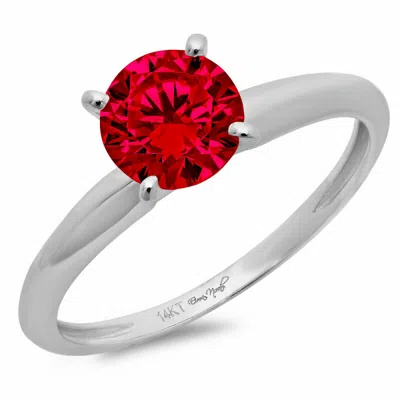 Pre-owned Pucci 3ct Round Cut Simulated Ruby Wedding Bridal Promise Designer Ring 14k White Gold In Red