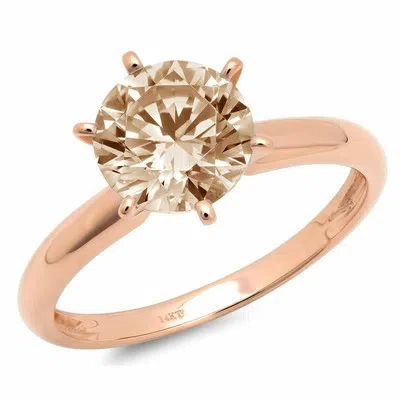 Pre-owned Pucci 3ct Round Champagne Stone 14k Pink Gold Solitaire Statement Wedding Bridal Ring