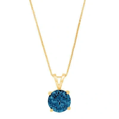 Pre-owned Pucci 3ct Round London Blue Topaz Solitaire Pendant Necklace 16" Chain 14k Yellow Gold In D