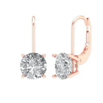 Pre-owned Pucci 3ct Round Solitaire Classic Drop Dangle Earrings 14k Rose Gold Lab Moissanite In Pink