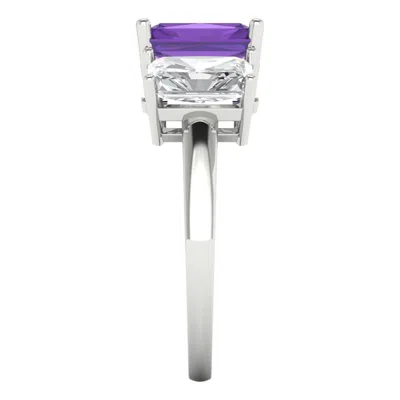 Pre-owned Pucci 4 Ct Emerald 3 Stone Real Amethyst Classic Bridal Statement Ring 14k White Gold In D