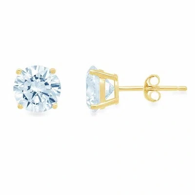 Pre-owned Pucci 4 Ct Round Natural Swiss Topaz Stud Gift Earrings 14k Yellow Gold Push Back In D