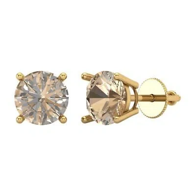 Pre-owned Pucci 4 Round Cut Classic Studs Yellow Moissanite 18k Yellow Gold Earrings Screw Back