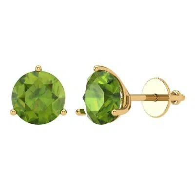 Pre-owned Pucci 4 Round Solitaire Classic Stud Martini Real Peridot Earrings 14k Yellow Gold