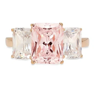 Pre-owned Pucci 4.0ct Emerald 3 Stone Vvs1 Simulated Pink Diamond Promise Ring 14k Yellow Gold