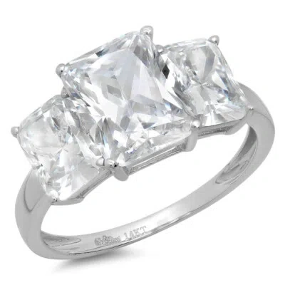 Pre-owned Pucci 4.0ct Emerald 3 Stone Synthetic Moissanite Promise Wedding Ring 14k White Gold In White/colorless