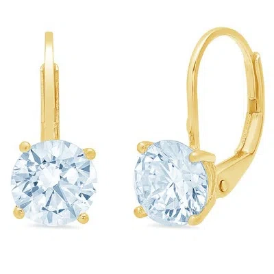 Pre-owned Pucci 4.0 Ct Round Cut Natural Aquamarine Drop Dangle Earrings Real 14k Yellow Gold