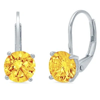 Pre-owned Pucci 4.0 Ct Round Cut Natural Citrine Drop Dangle Gift Earrings Real 14k White Gold In Yellow