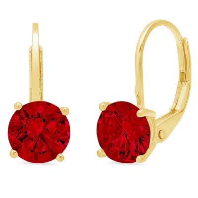 Pre-owned Pucci 4.0 Ct Round Cut Natural Red Garnet Drop Dangle Earrings Real 14k Yellow Gold