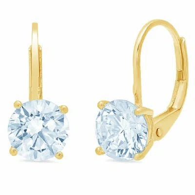 Pre-owned Pucci 4.0 Ct Round Cut Natural Swiss Topaz Drop Dangle Earrings Solid 14k Yellow Gold