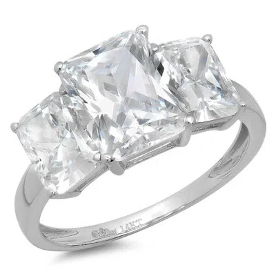 Pre-owned Pucci 4.0 Emerald Cut 3 Stone Moissanite Classic Bridal Statement Ring 14k White Gold In White/colorless