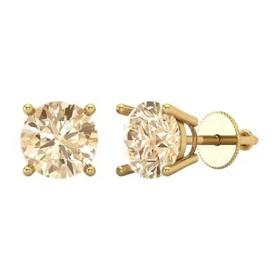 Pre-owned Pucci 4.0 Round Cut Solitaire Classic Stud Natural Morganite Earrings 14k Yellow Gold