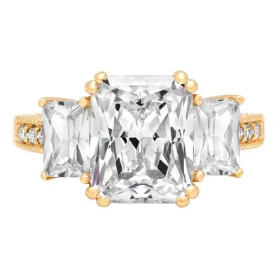 Pre-owned Pucci 4.05ct 3 Stone Emerald Promise Simulated Engagement Wedding Ring 14k Yellow Gold In D