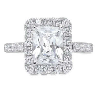 Pre-owned Pucci 4.0ct Simulated Diamond Emerald Round Halo Statement Promise Ring 14k White Gold In White/colorless