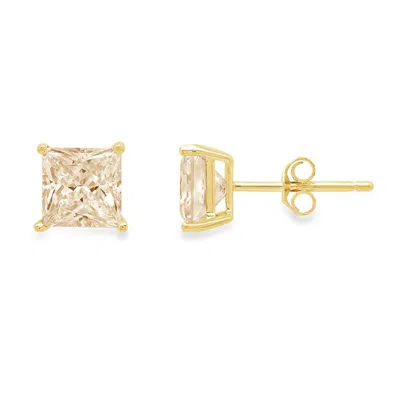 Pre-owned Pucci 4.0ct Princess Natural Morganite Stud Earrings Real 14k Yellow Gold Push Back In D