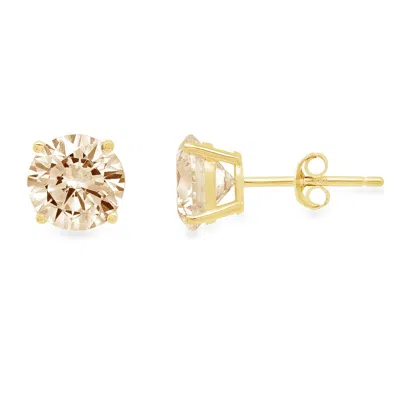 Pre-owned Pucci 4.0ct Round Natural Morganite Stud Gift Earrings Real 14k Yellow Gold Push Back In D