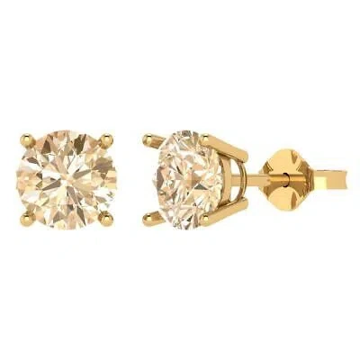 Pre-owned Pucci 4.0ct Round Solitaire Classic Stud Morganite Earrings 14k Yellow Gold Push Back