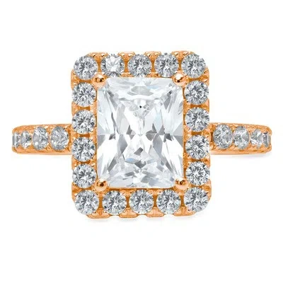 Pre-owned Pucci 4.1 Simulated Diamond Emerald Round Halo Engagement Promise Ring 14k Rose Gold In White/colorless