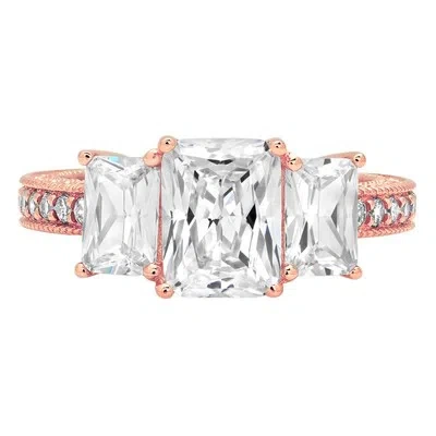Pre-owned Pucci 4.16ct Accent 3 Stone Simulated Diamond Emerald Engagement Ring 14k Rose Gold
