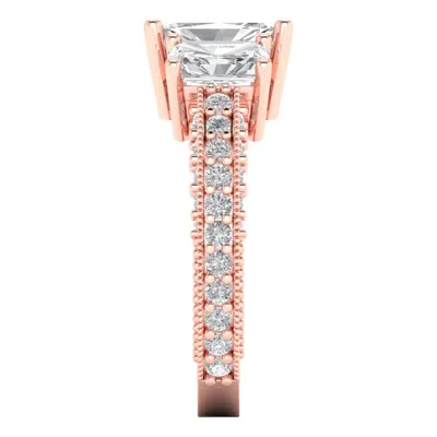 Pre-owned Pucci 4.26ct 3-stone Emerald Cut Accent Engagement Bridal Wedding Ring 14k Rose Gold In White/colorless