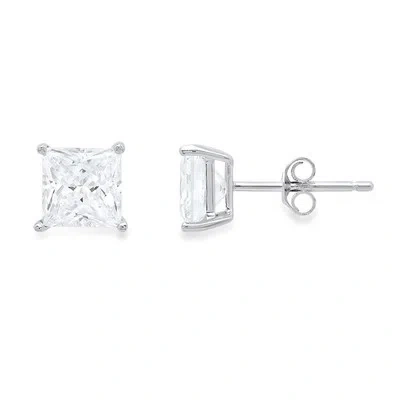 Pre-owned Pucci 4ct Princess Solitaire Vvs1 Moissanite Stud Earrings 14k White Gold Push Back
