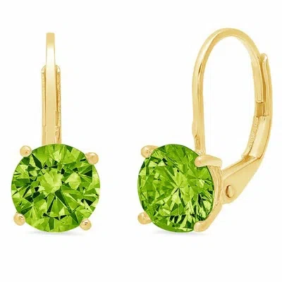 Pre-owned Pucci 4ct Round Solitaire Classic Drop Dangle Real Peridot Earrings 14k Yellow Gold In Green