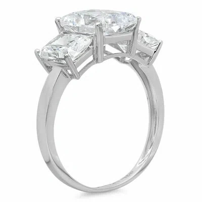 Pre-owned Pucci 4ct Three Stone Emerald Cut Engagement Wedding Promise Band Ring 14k White Gold In D