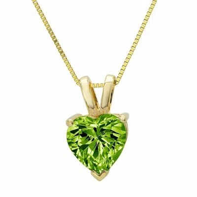 Pre-owned Pucci .5 Ct Heart Cut Natural Peridot Pendant Necklace 18" Chain Solid 14k Yellow Gold In Green