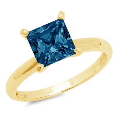 Pre-owned Pucci .5 Ct Princess Cut London Blue Topaz Wedding Bridal Promise Ring 14k Yellow Gold In D