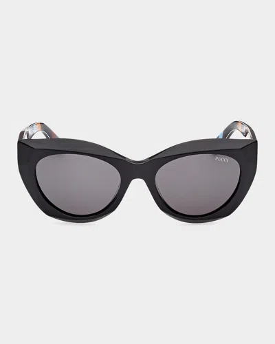 Pucci 55mm Oversized Cat-eye Sunglasses In Shiny Blac
